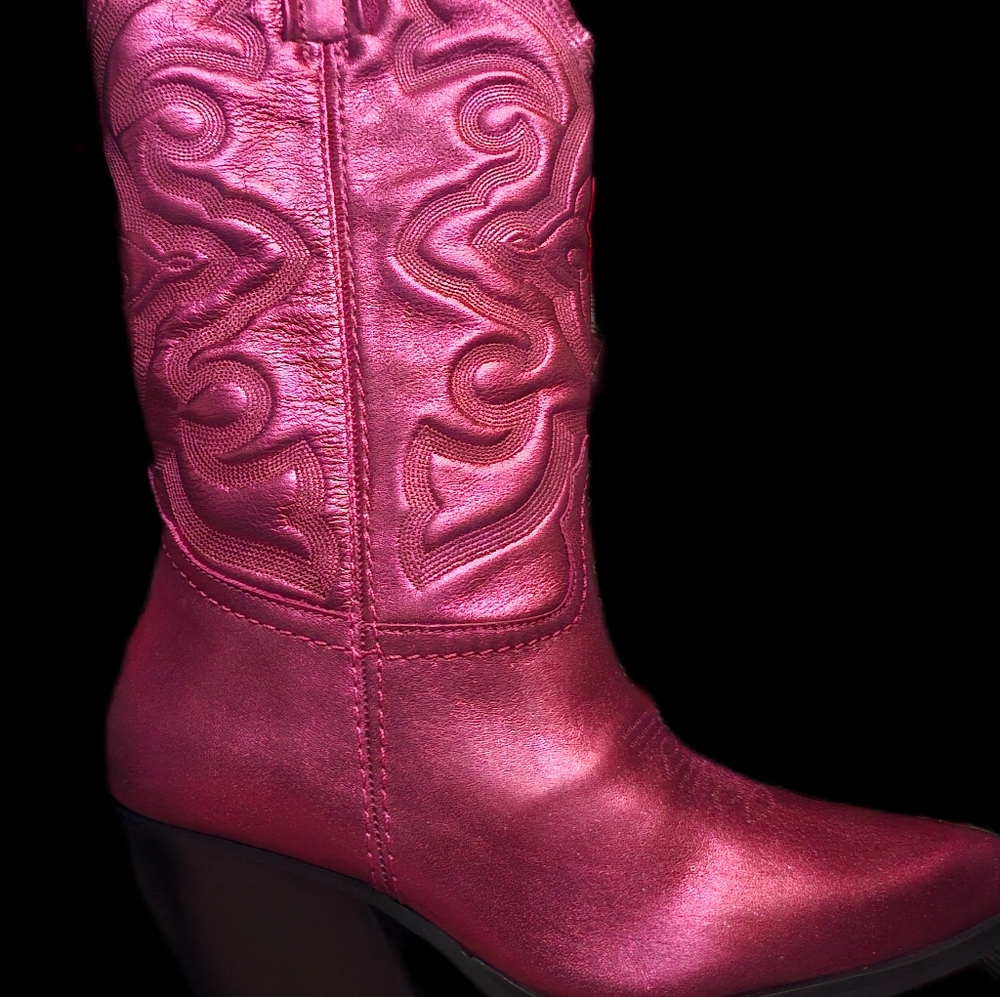 Steve Madden West Pink Metallic Pull On Pointed Toe Block Heel Western Boots - Picture 9 of 9